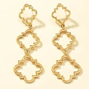 Gold Tone Clover Dangle Earrings